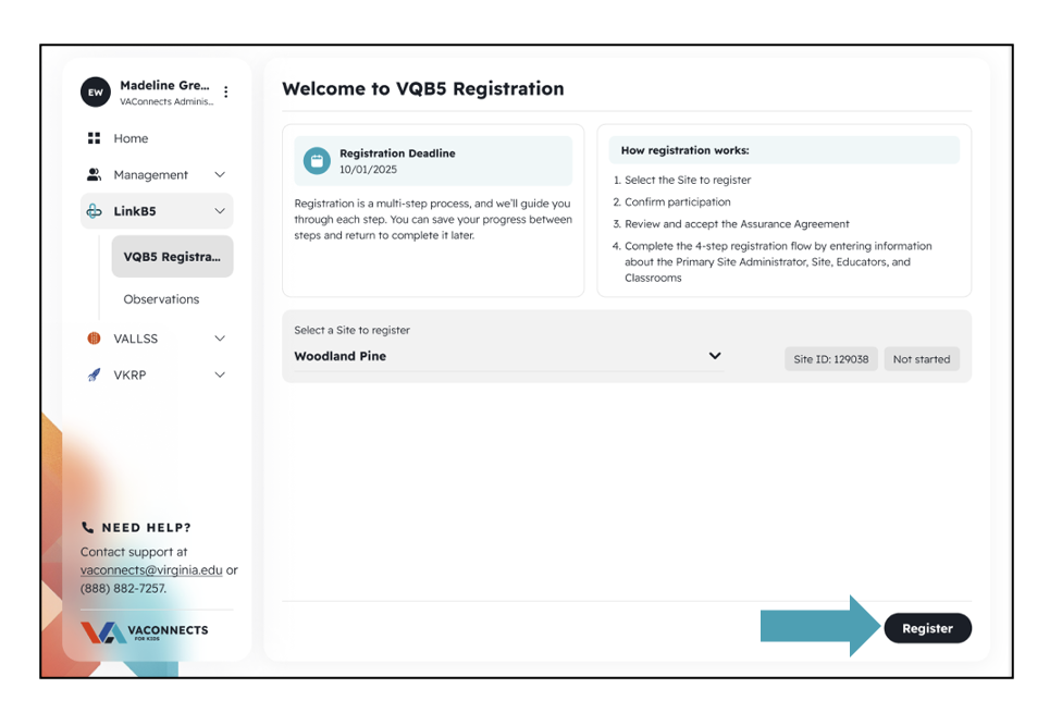 Begin Registration "Register" Button